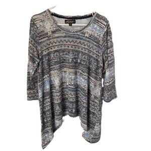 Absolutely Famous Blouse Size 1X Pullover Asymmetrical Bottom 3/4 Sleeve Boho